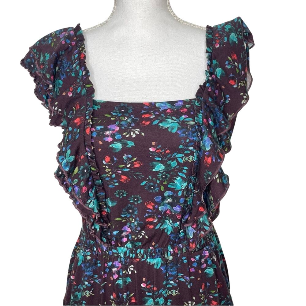 Garnet Hill Purple Floral Print Dulce Ruffle Sleeve Maxi Boho Dress NWOT Size S - Picture 2 of 8